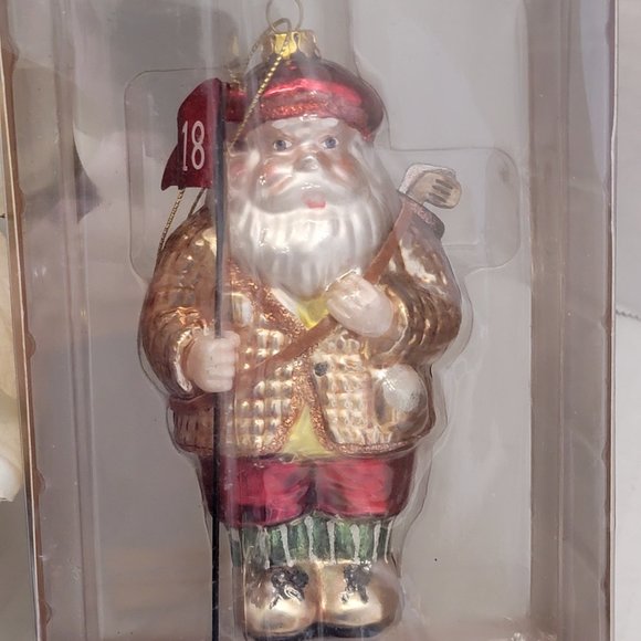 Christmas Holiday 18 Hole Golfer Santa Claus Glass Ornament Metallic Decor 5" - Picture 7 of 9